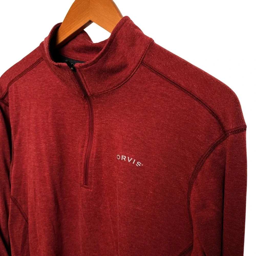 Orvis Mens Quarter Zip Pullover M Red Heather Long Sleeve Lightweight Active